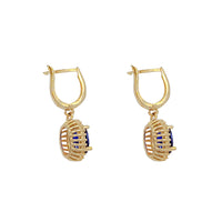 Oval Blue Cubic Zirconia Dangling Earrings (14K)