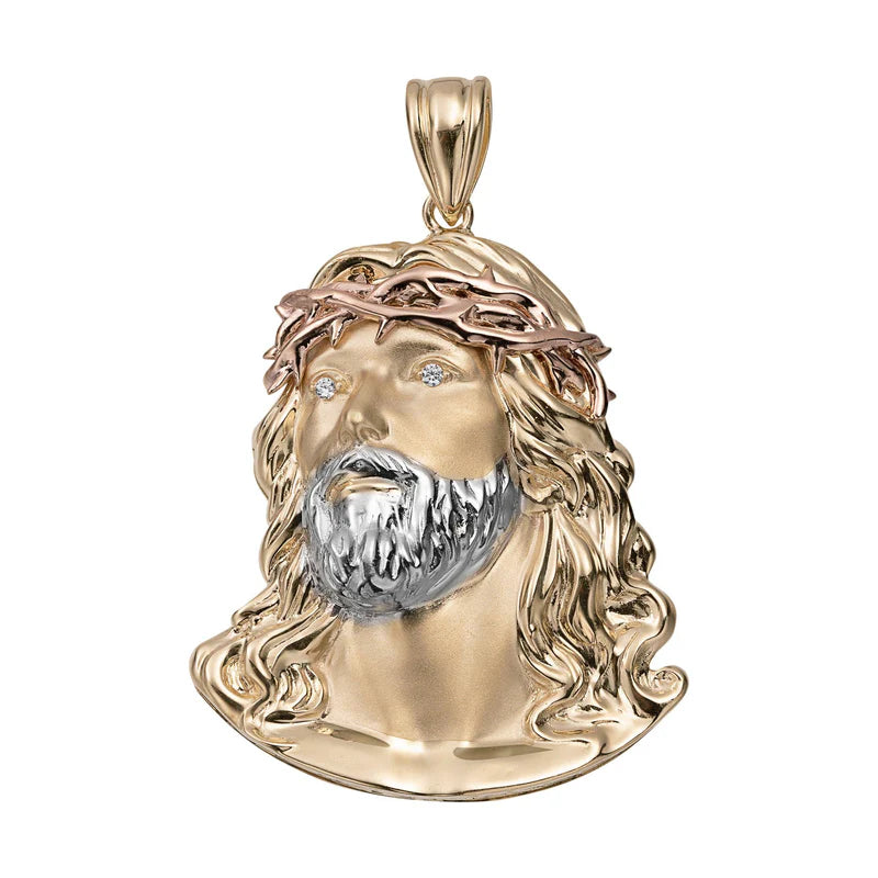 Tri-Tone Jesus Head Pendant (14K)