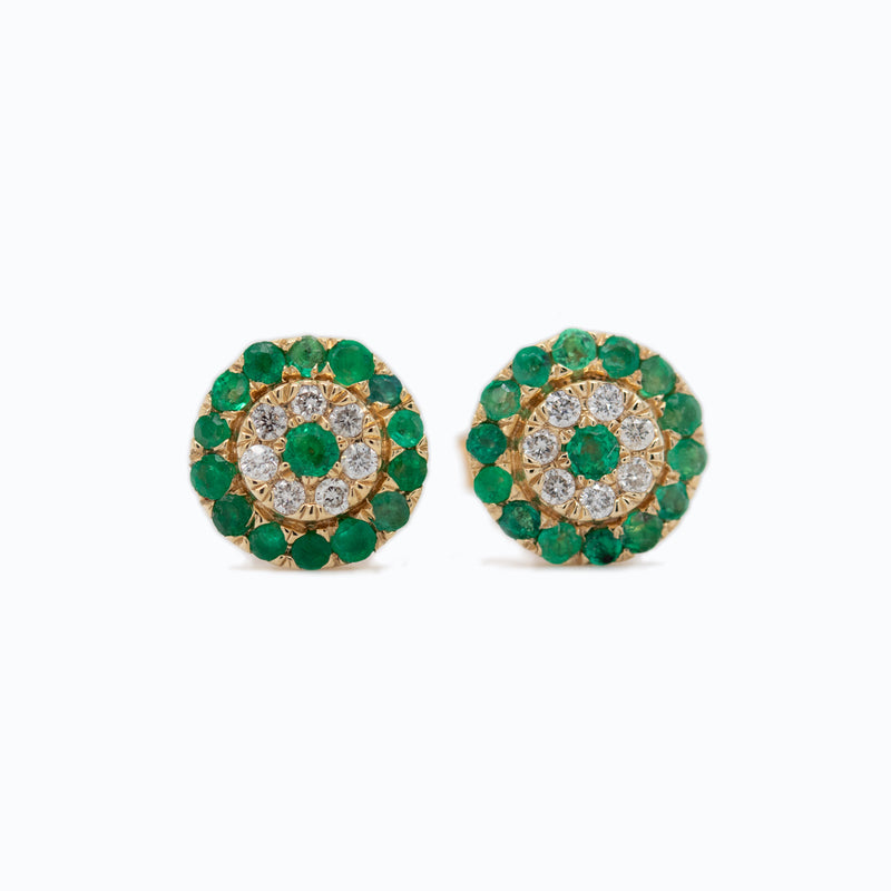 Round Flower Stud Earrings （14K）