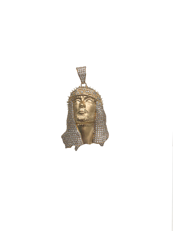 Iced-Out Jesus Head Pendant (14K)