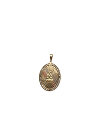 Zirconia Oval Medallion Lady of Charity Pendant (14K)