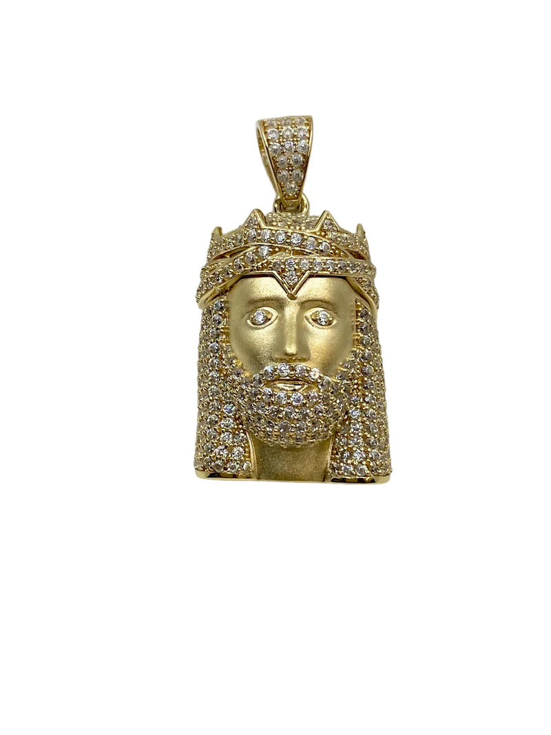 Zirconia Iced-out Jesus Head Pendant (14K)