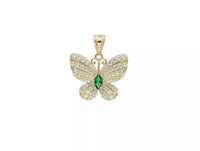 Emerald Zirconia Butterfly Pendant (14K)