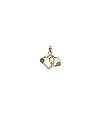 Tri-Tone Diamond Cut Double Heart With Flower Pendant (14K)