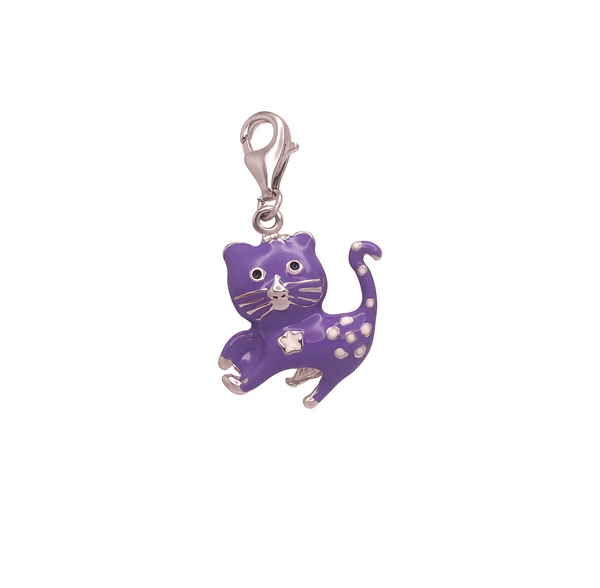 Purple Enamel Cat Pendant (Silver)