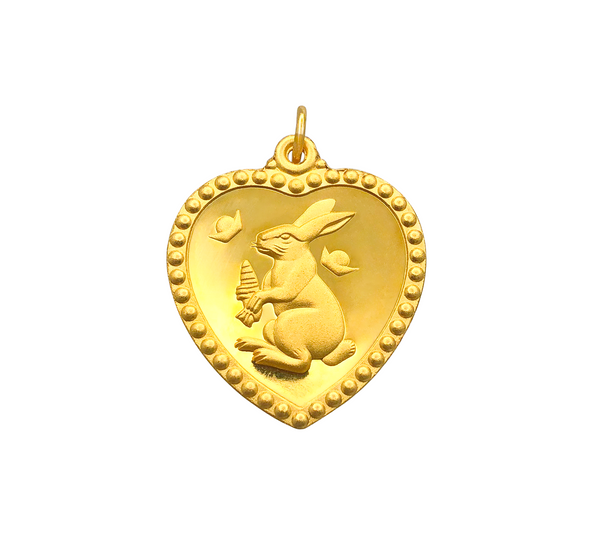 Lucky Heart Shape Chinese Rabbit Year Pendant (24K)