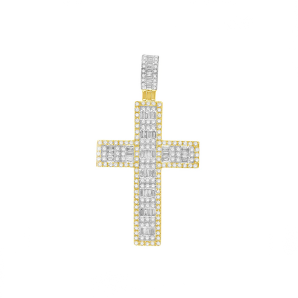 Two-Tone Diamond Baguette Cross Pendant (14K)