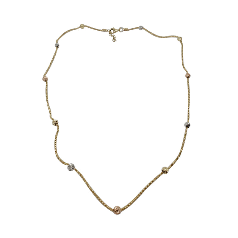 Tricolor Moon Cut Ball Chain (14K)