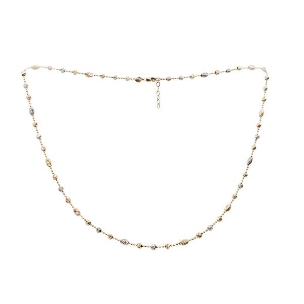 Tricolor Moon Cut Round & Oval Ball Chain (14K)