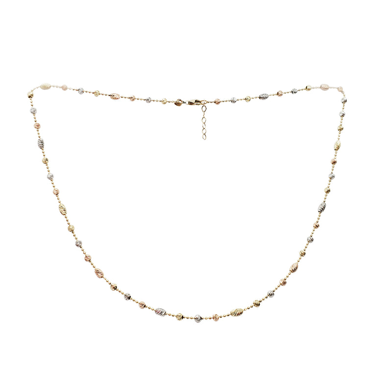 Tricolor Moon Cut Round & Oval Ball Chain (14K)