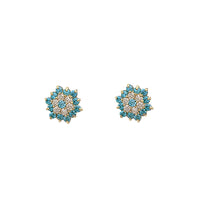 Blue Cluster Hexagon Stud Earrings (14K)