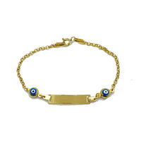 Blue Evil Eye Cuban Baby ID Bracelet (14K)