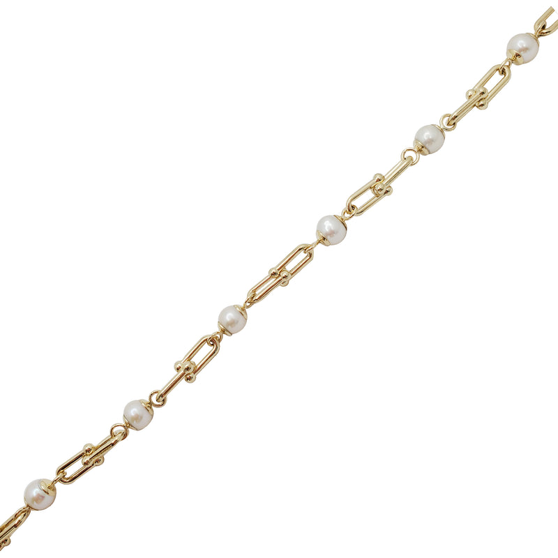 Paper Clip Pearl  Bracelet (14K)