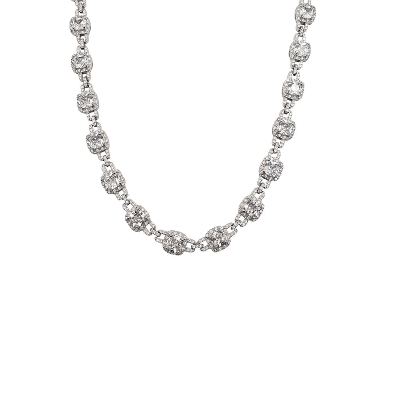 Cubic Zirconia Princess-Cut Fancy Chain (Silver)