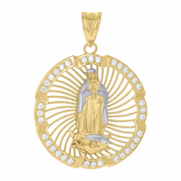 Zirconia Medallion Guadalupe Pendant (14K)