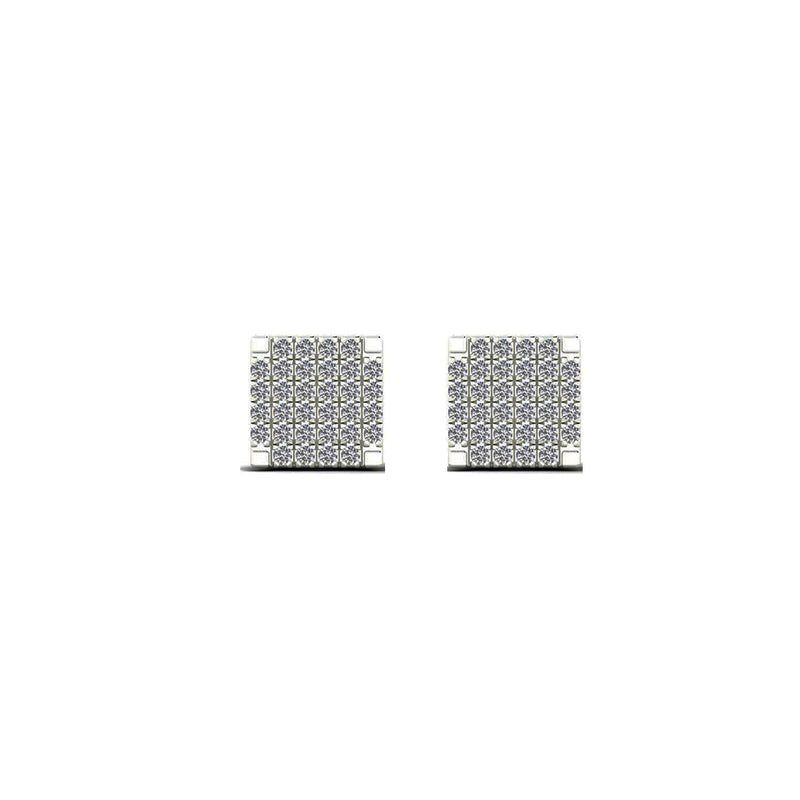 Diamond Iced-Out Grid Square Stud Earrings (14K)