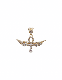 Iced-Out Wing Cross Pendant (14K)