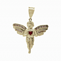 Zirconia Angel With Heart Red Pendant (14K)