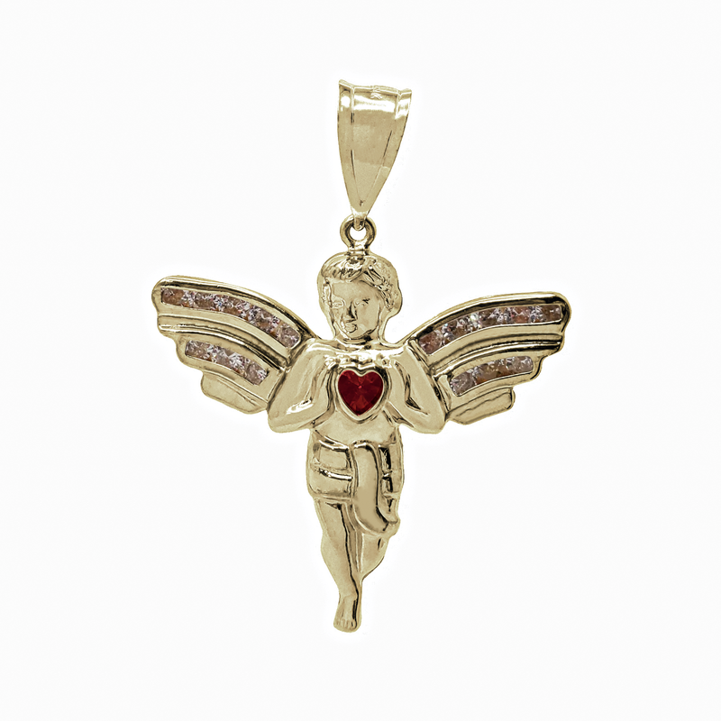 Zirconia Angel With Heart Red Pendant (14K)