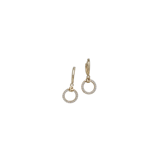 Zirconia Circle Hanging Huggie Earrings (14K)