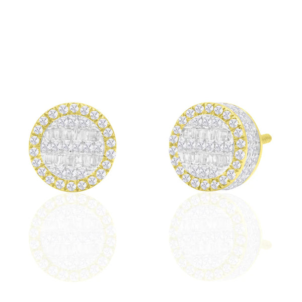 Baguette & Round Brilliant Diamond Stud Earrings (14K)