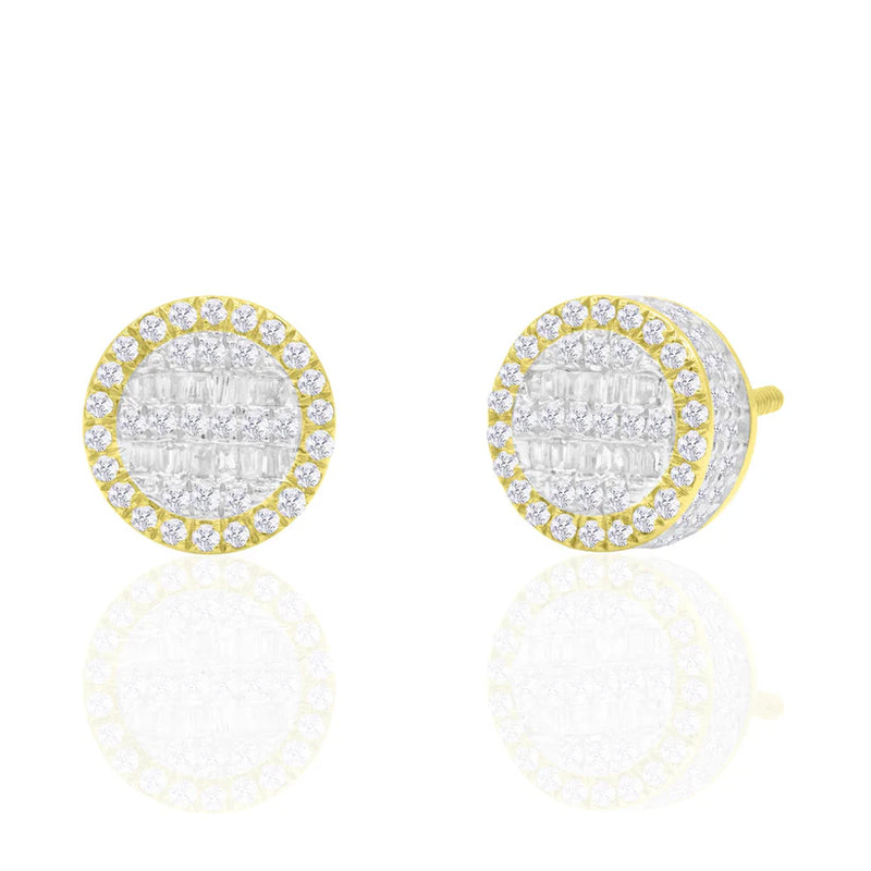 Baguette & Round Brilliant Diamond Stud Earrings (14K)