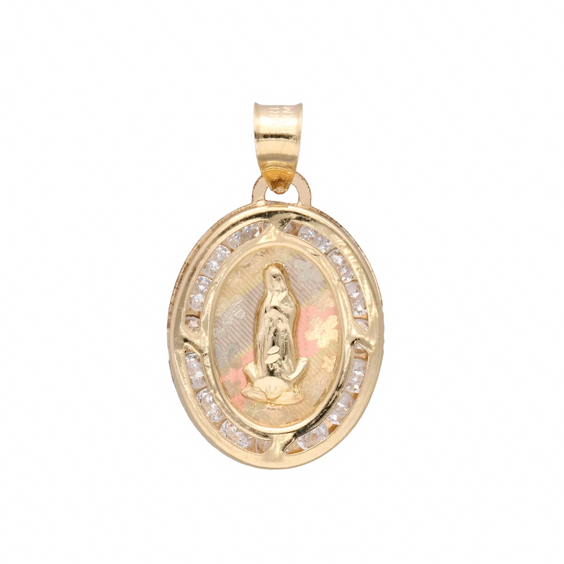 Cubic Zirconia Oval Shape Virgin Mary Pendant (14K)