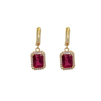 Red Rectangle Cubic Zirconia Hanging Earrings （14K）