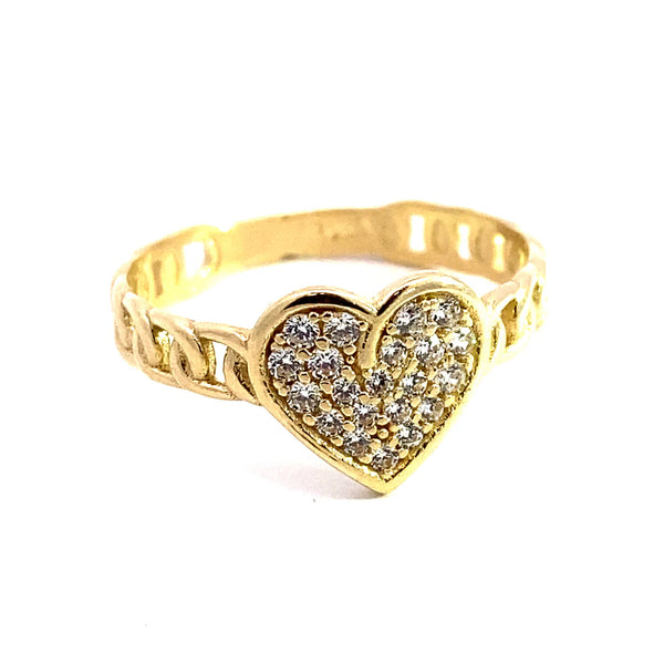 Zirconia Cuban Chain Heart Ring (14K)