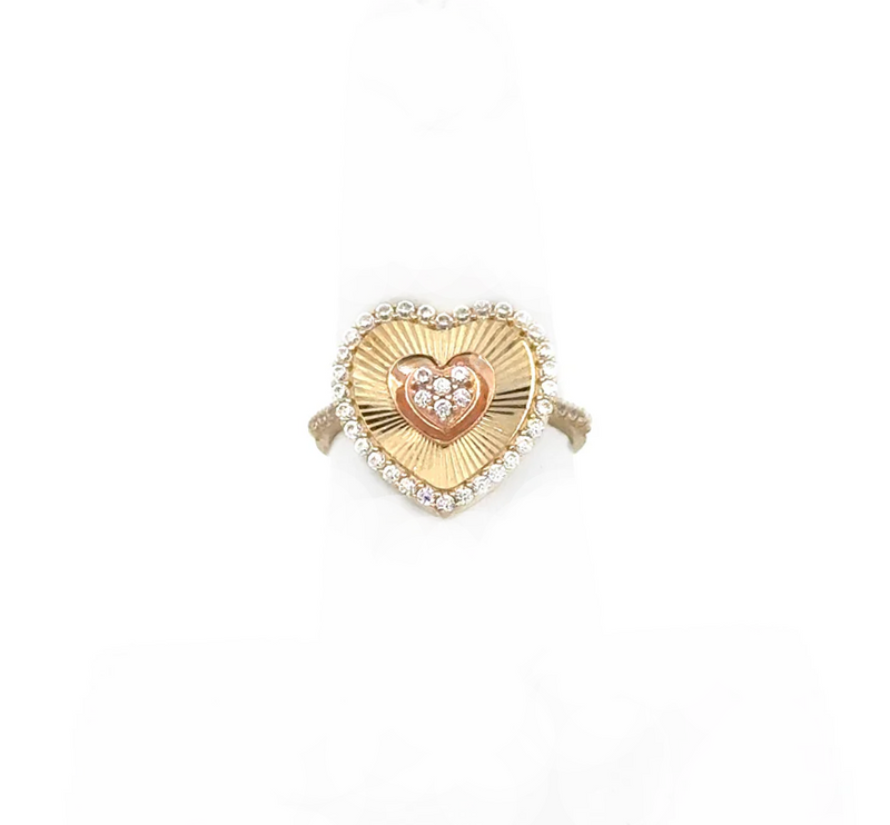 Two-Tone Zirconia Doble Heart Ring (14K)