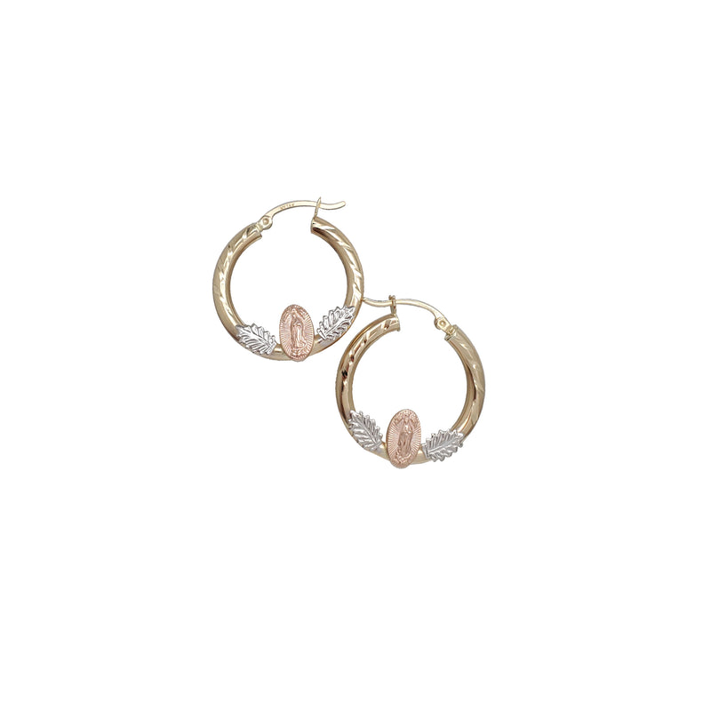 Tri-Color Virgin Mary Hoop Earrings (14K)