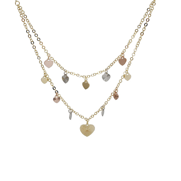 Heart Tricolor Dangling Necklace (14K)