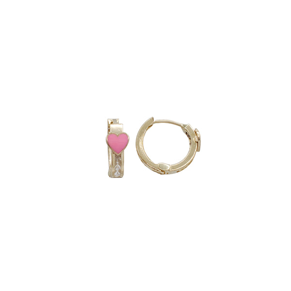 Pink Heart  Huggies Earring ( 14K )