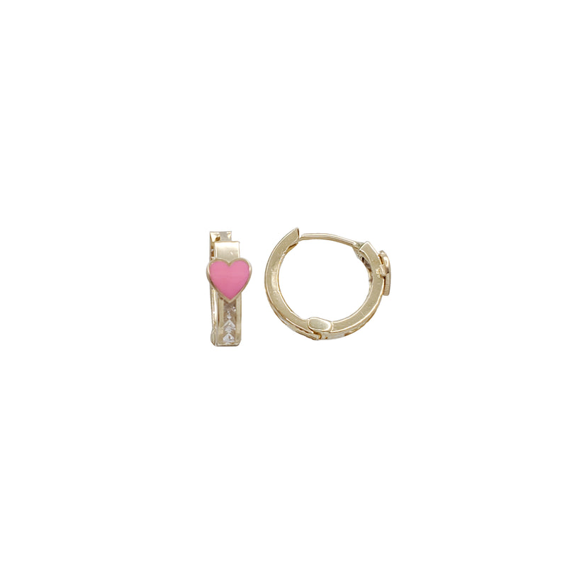 Pink Heart  Huggies Earring ( 14K )