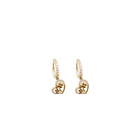 Heart with Flower Dangling Huggie Earrings (14K)