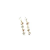 Tricolor Hearts Dangling Earrings (14K)