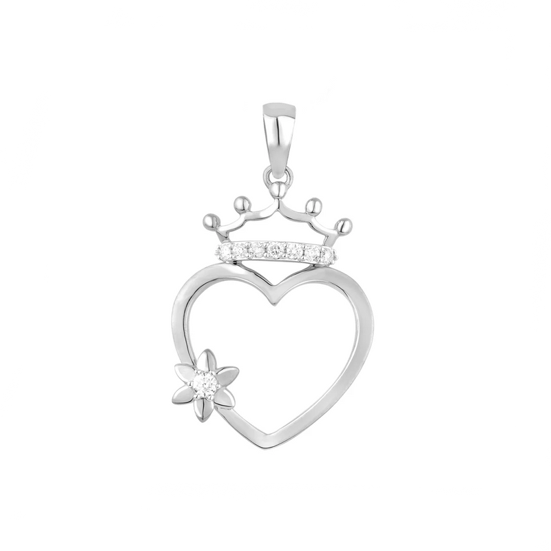 Diamond Heart With Crown Pendant (14K)