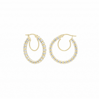 Two-Tone Iced Round Hoop Earring (14K)