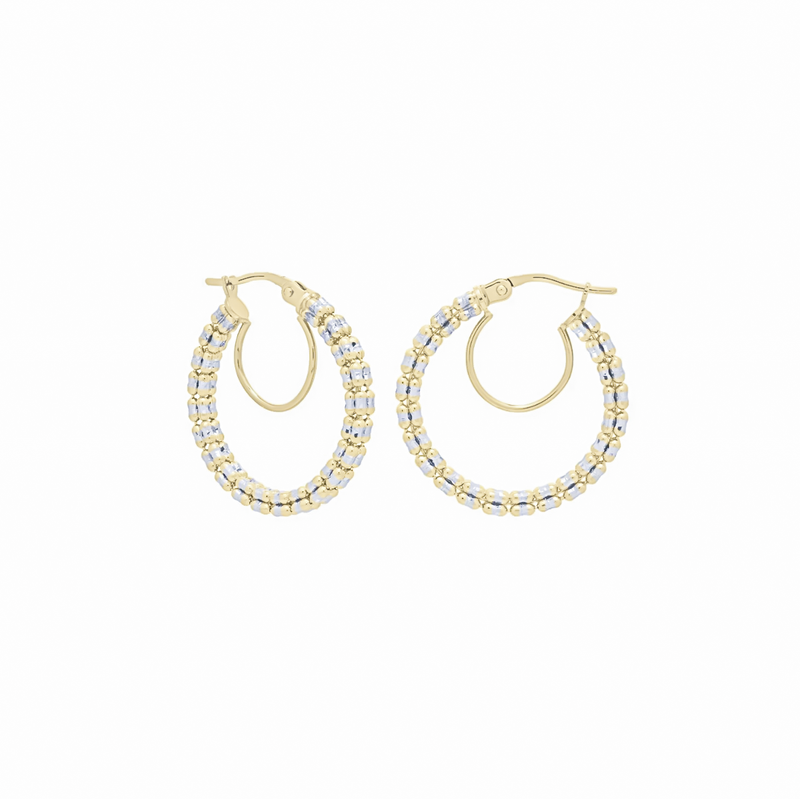 Two-Tone Iced Round Hoop Earring (14K)