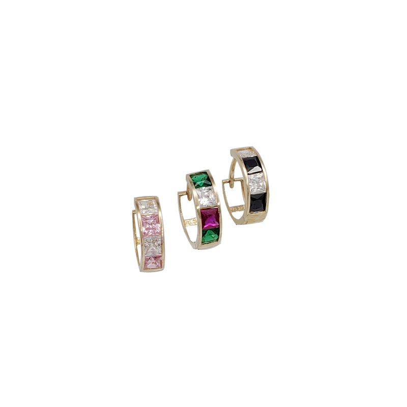 Princess Cut Color Huggie Earrings (14K).