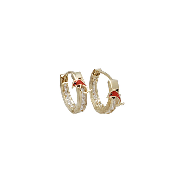 Channel Set Bagguete Huggies Dolphin Earrings (14K)