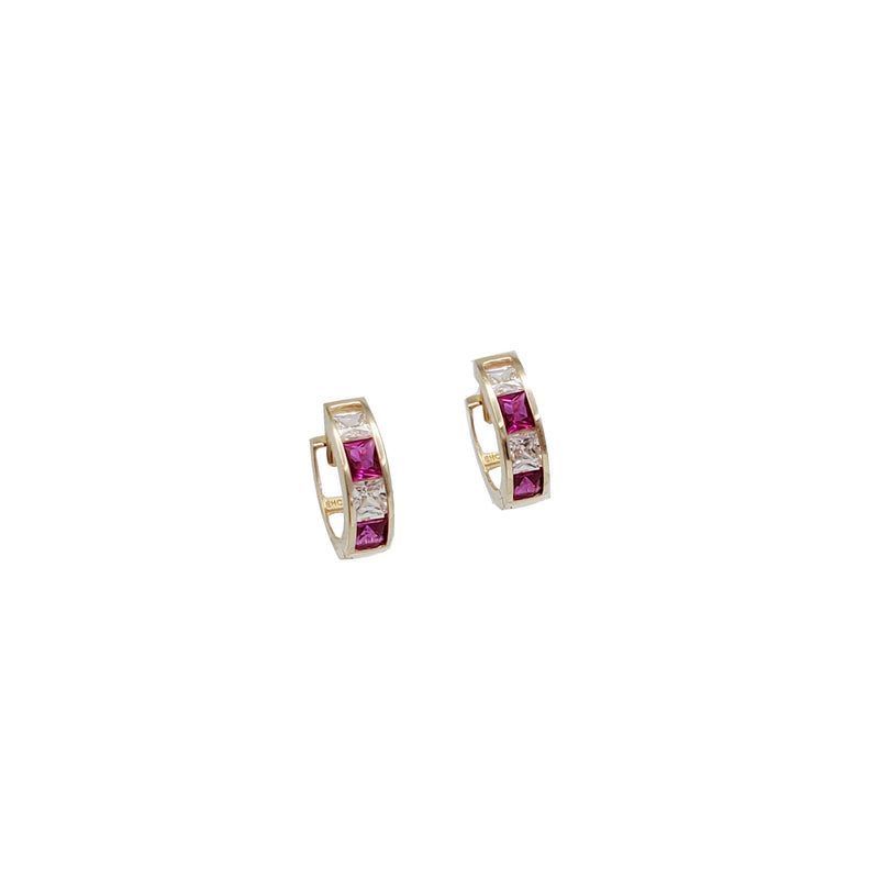 Princess Cut Color Huggie Earrings (14K).