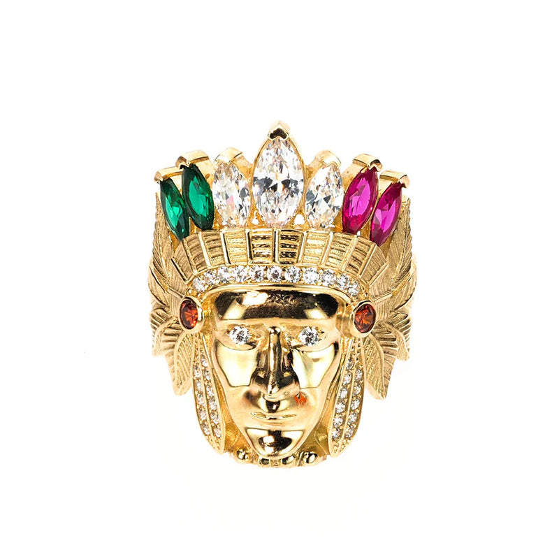 Cubic Zirconia Indian Head Ring (14K)