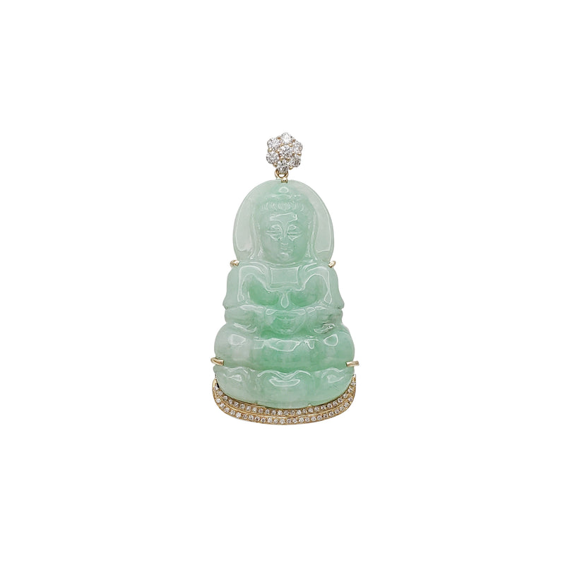 Diamond Frame GuanYin Jade Pendant (14K)