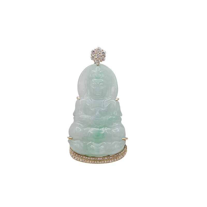 Diamond Frame GuanYin Jade Pendant (14K)