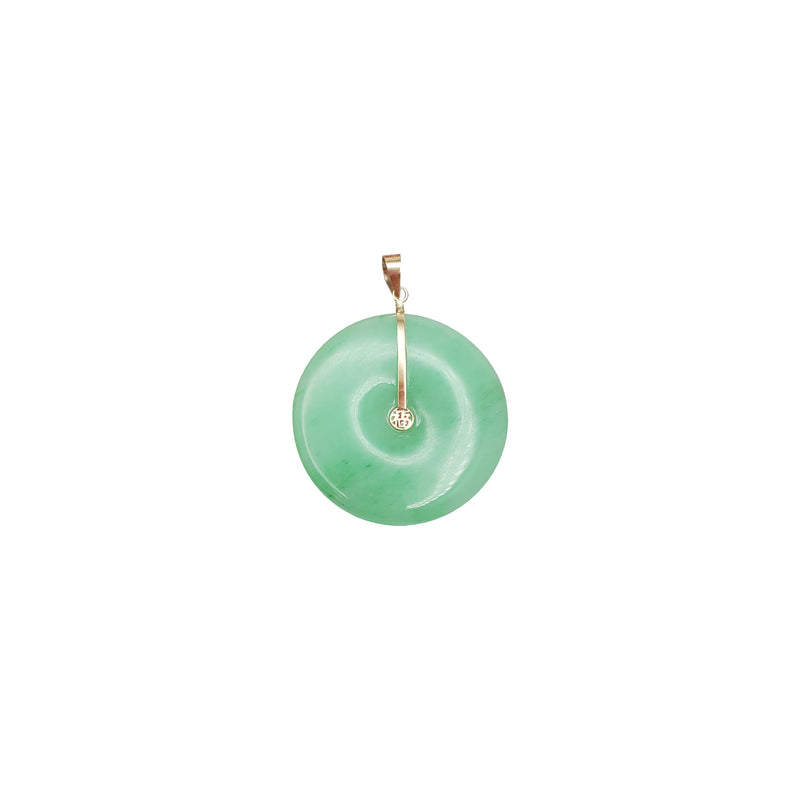 "福" Jade Round Pendant (14K)