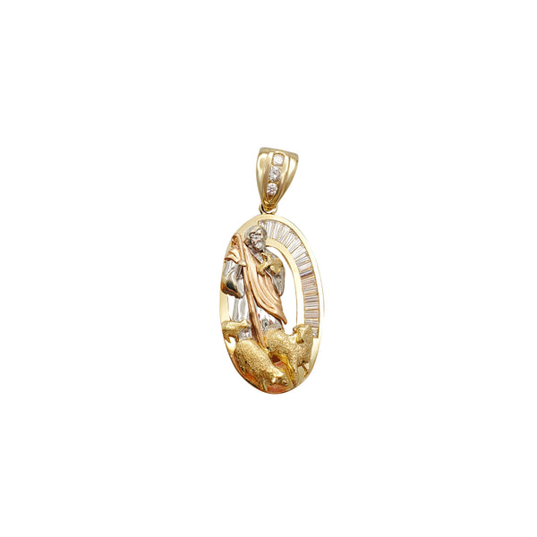 Tricolor Cubic Zirconia Jesus Pendant (14K)