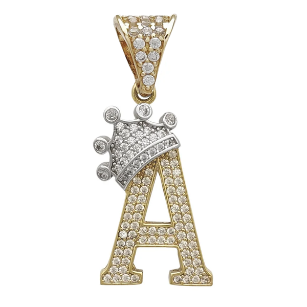 Two-Tone Icy Crowned Initial Letter Pendant (14K)