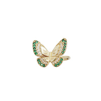 Pink /Green / Dark Pink  Butterfly Zirconia Ring (14K) .