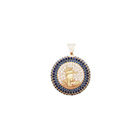 Blue Stone  Round Medal Pendant (14K)